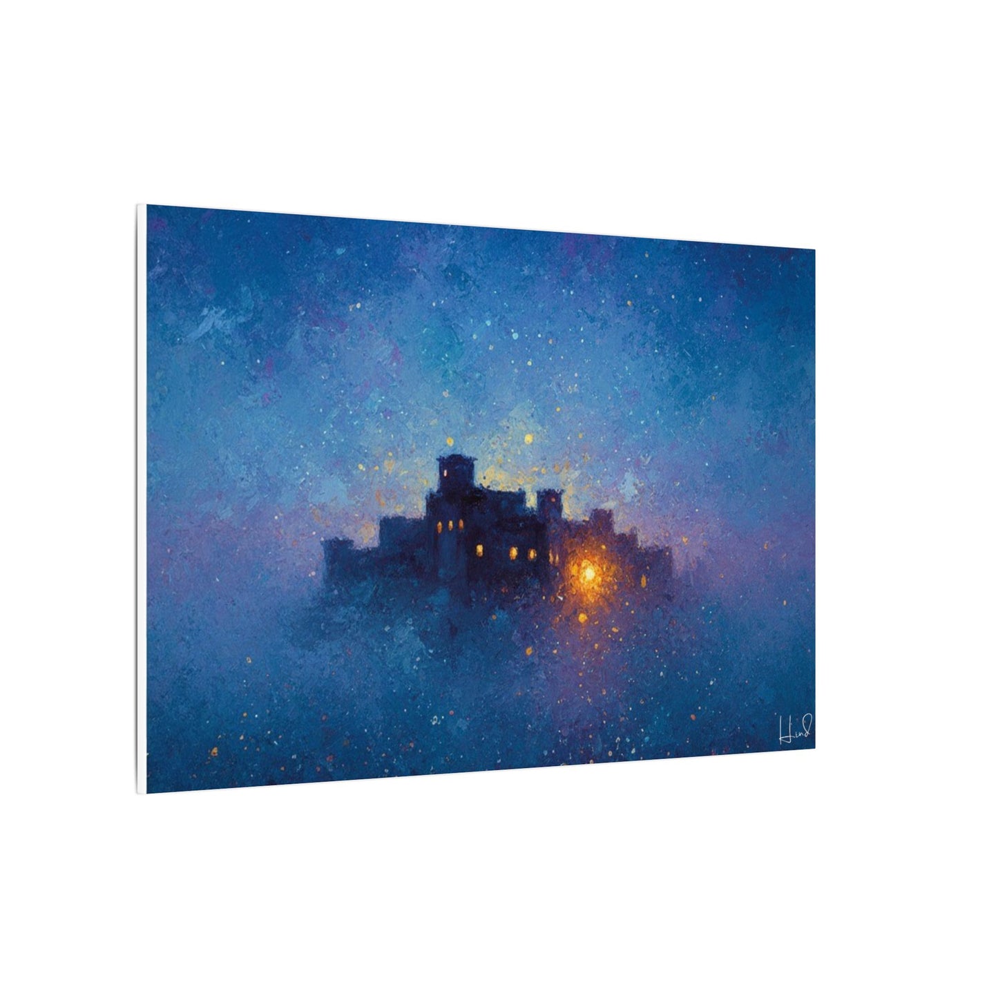 Tableau sur toile mate « Forteresse de la Nuit Étoilée » — Paysage mystique de château bleu