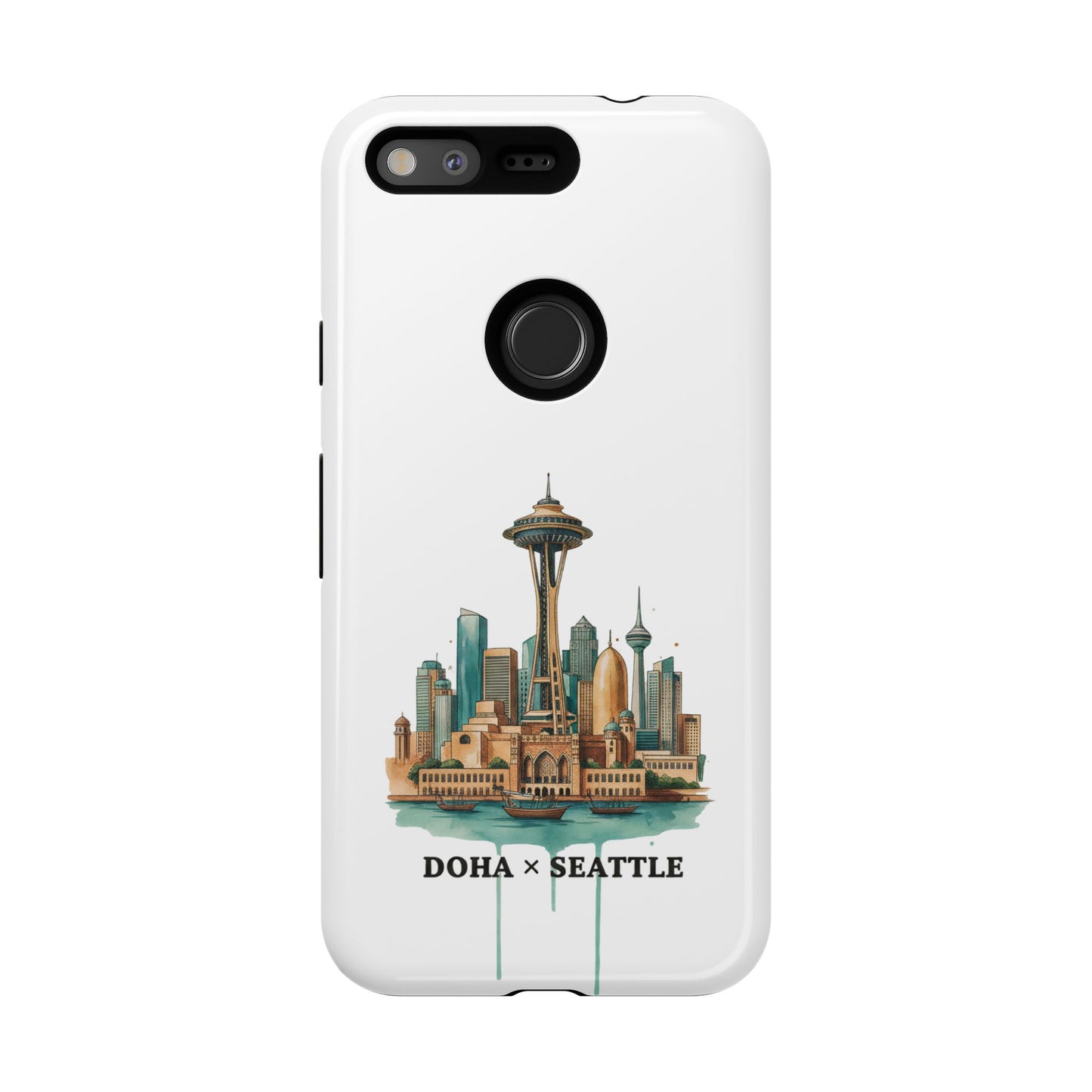 Coque de téléphone résistante Doha x Seattle Skyline — Protection pour téléphone inspirée de la ville