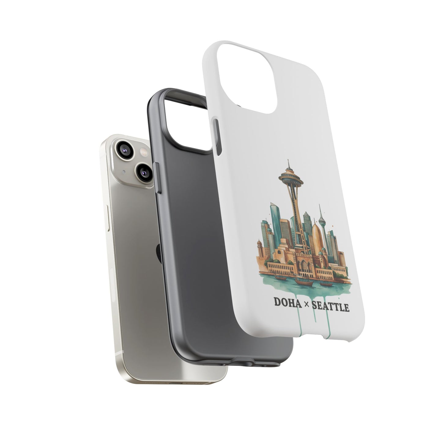 Coque de téléphone résistante Doha x Seattle Skyline — Protection pour téléphone inspirée de la ville
