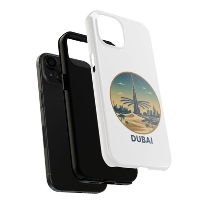 Coque de téléphone résistante motif skyline de Dubaï — Étui de voyage rétro palmiers du désert