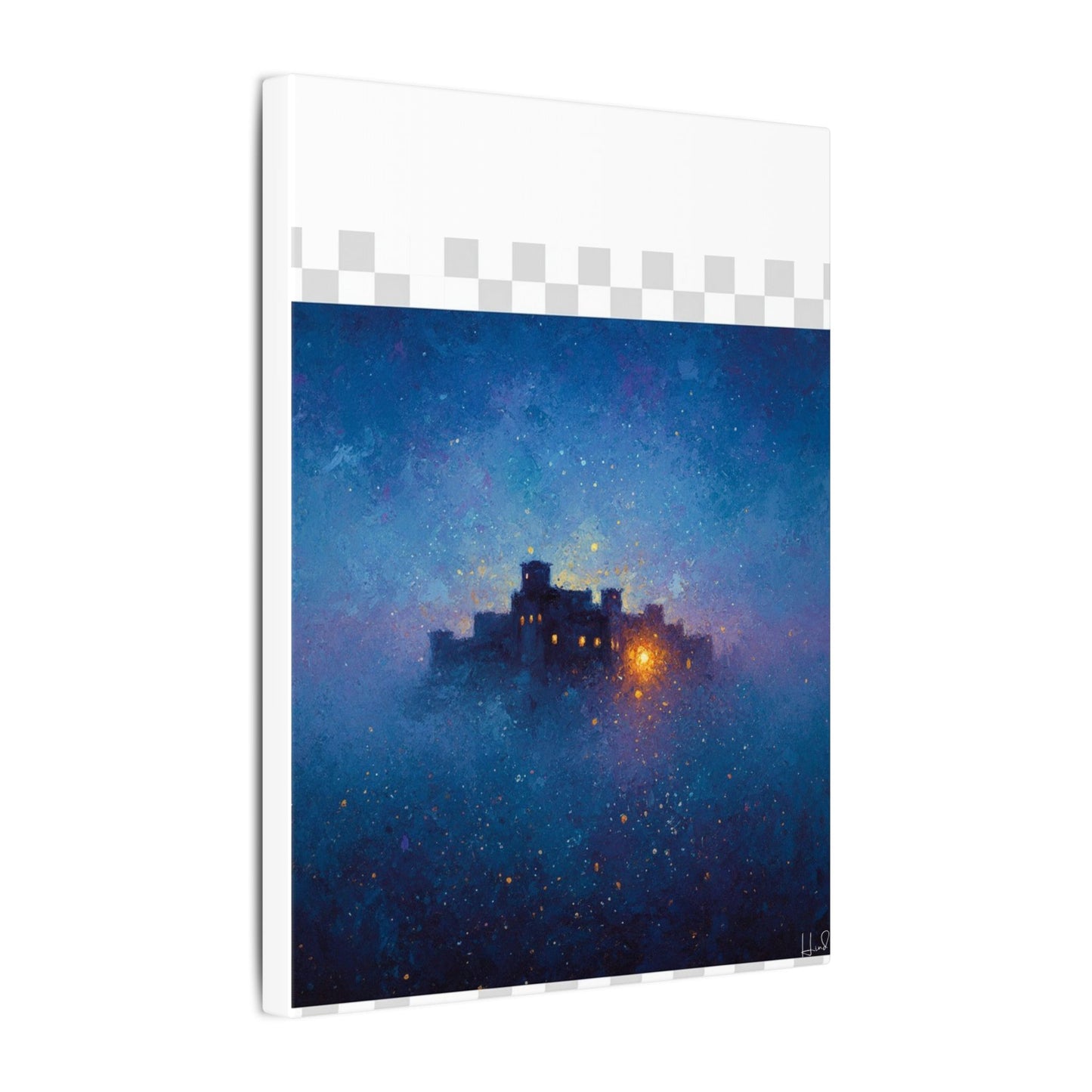 Tableau sur toile mate « Forteresse de la Nuit Étoilée » — Paysage mystique de château bleu