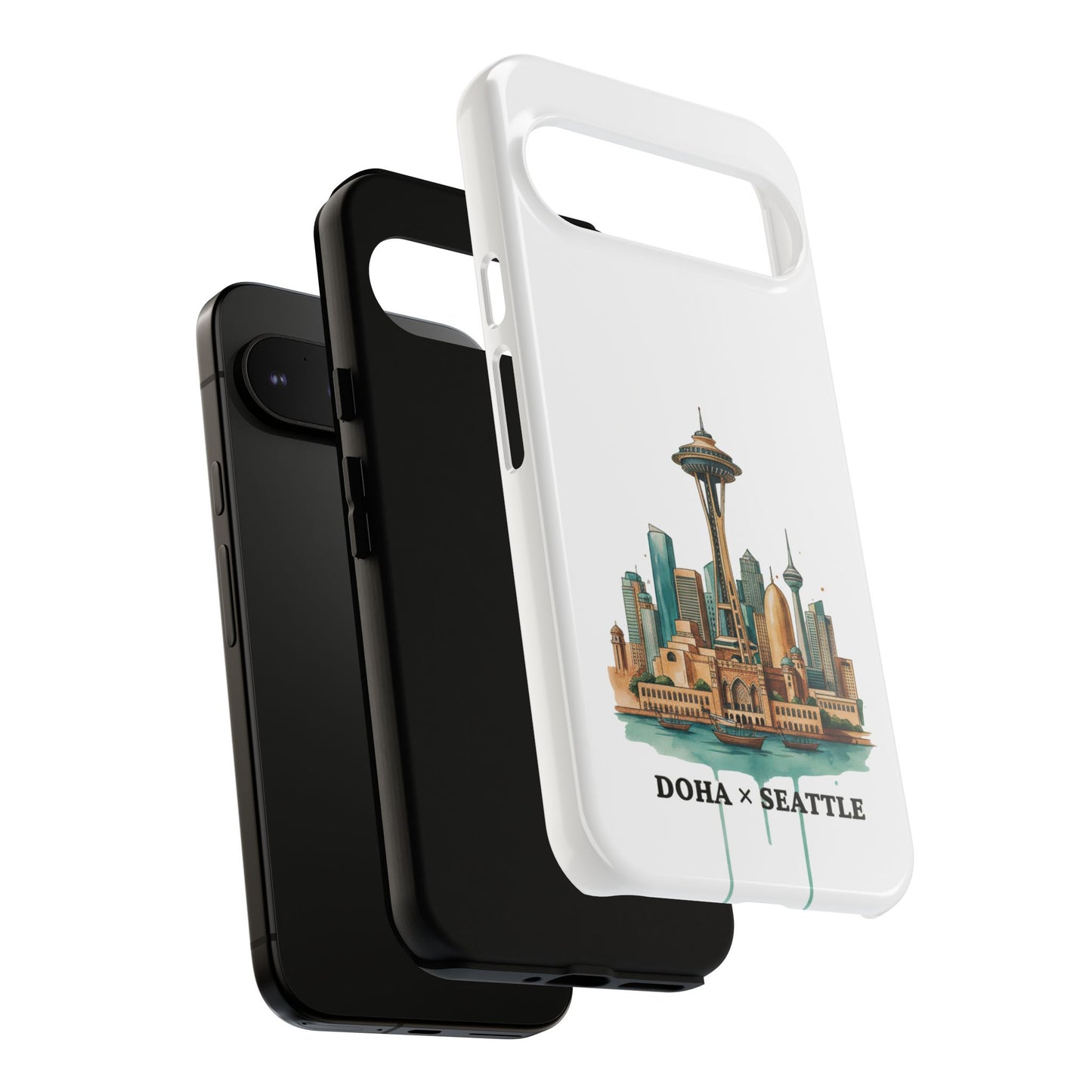 Coque de téléphone résistante Doha x Seattle Skyline — Protection pour téléphone inspirée de la ville