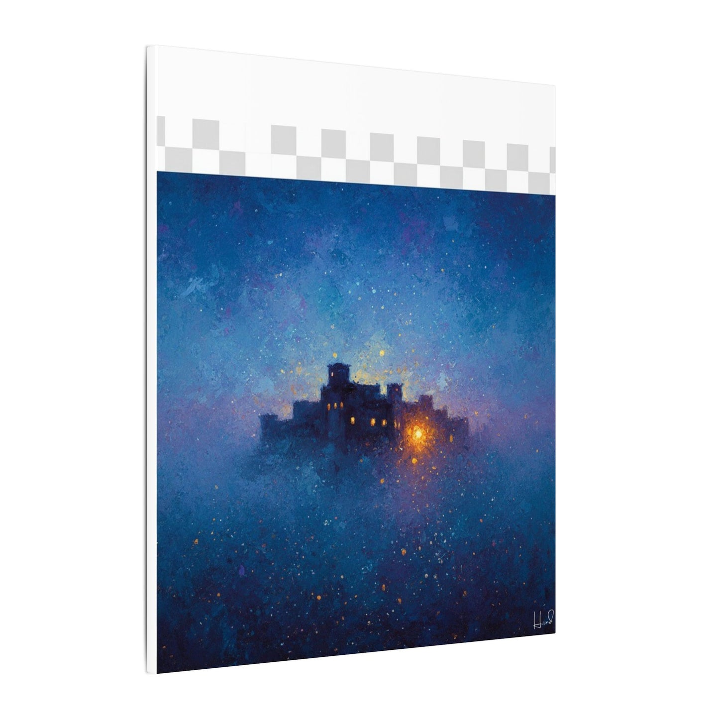 Tableau sur toile mate « Forteresse de la Nuit Étoilée » — Paysage mystique de château bleu