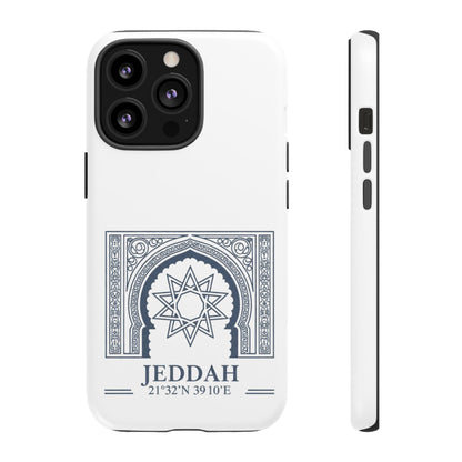 Jeddah Coordinates Phone Case — Arabic Arch Geometric Design