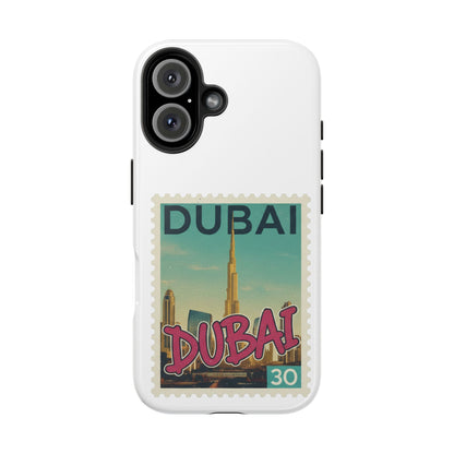 Coque de téléphone motif timbre-poste de Dubaï — Coque iPhone résistante inspirée du voyage