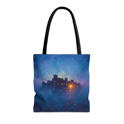 Starry Night Castle Tote Bag — Mystical Galaxy Scene All-Over Print