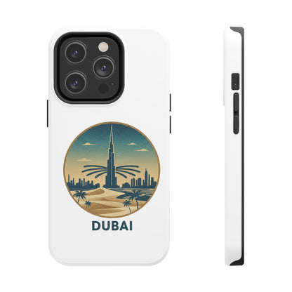 Coque de téléphone résistante motif skyline de Dubaï — Étui de voyage rétro palmiers du désert