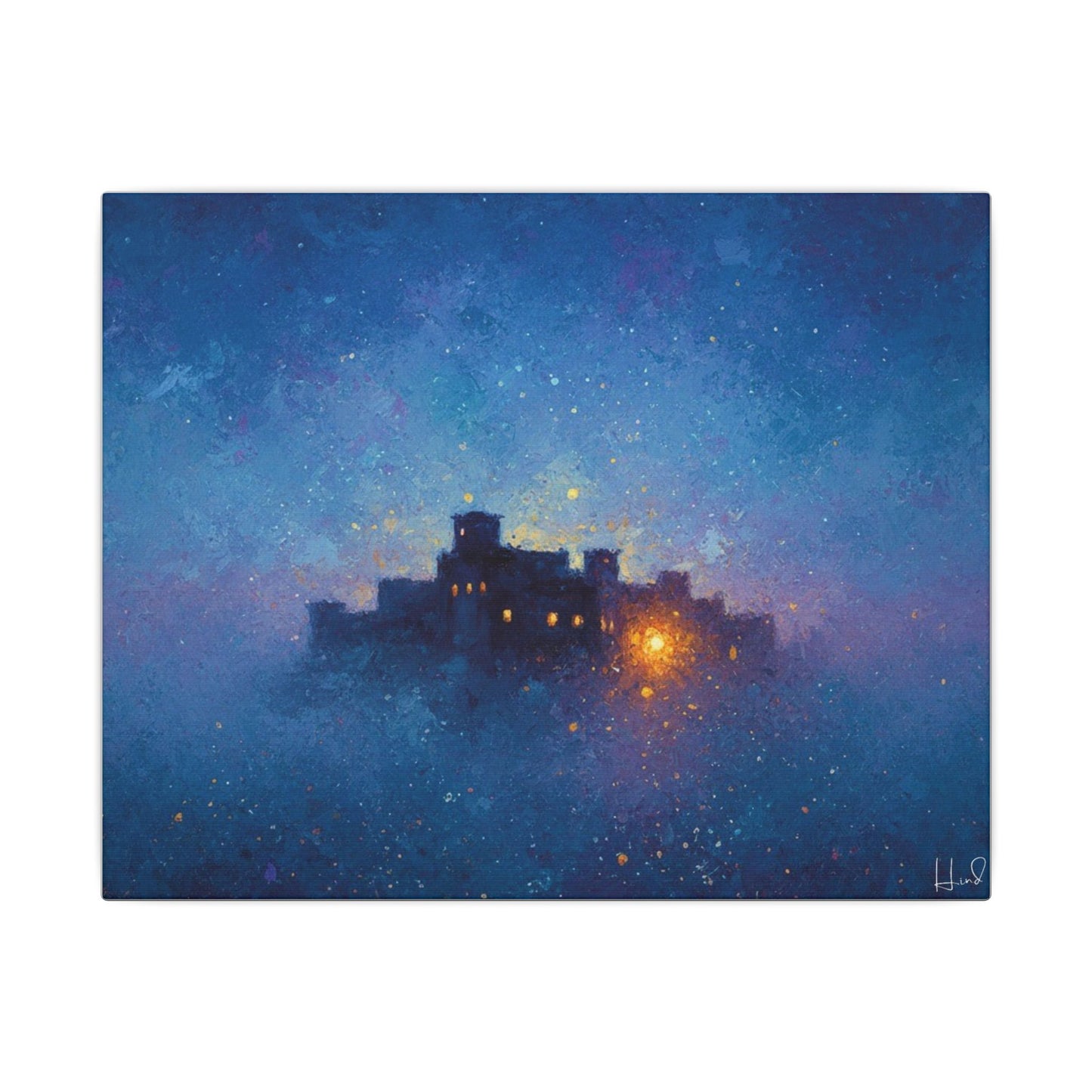 Tableau sur toile mate « Forteresse de la Nuit Étoilée » — Paysage mystique de château bleu