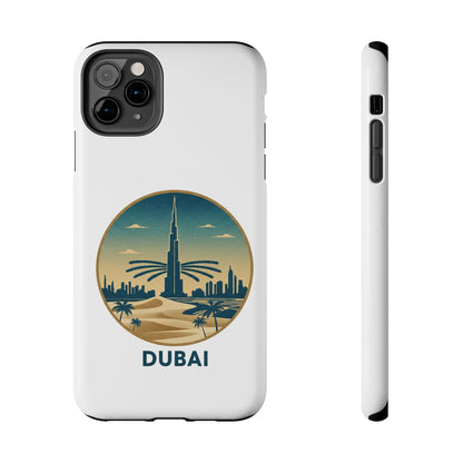 Coque de téléphone résistante motif skyline de Dubaï — Étui de voyage rétro palmiers du désert