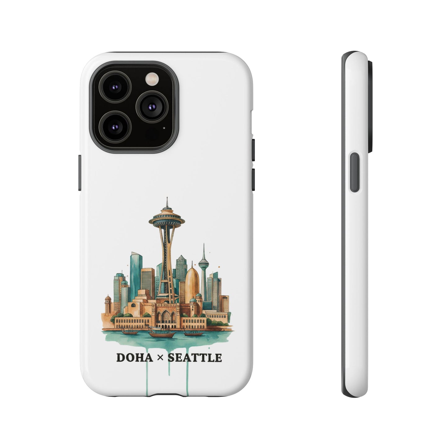 Coque de téléphone résistante Doha x Seattle Skyline — Protection pour téléphone inspirée de la ville