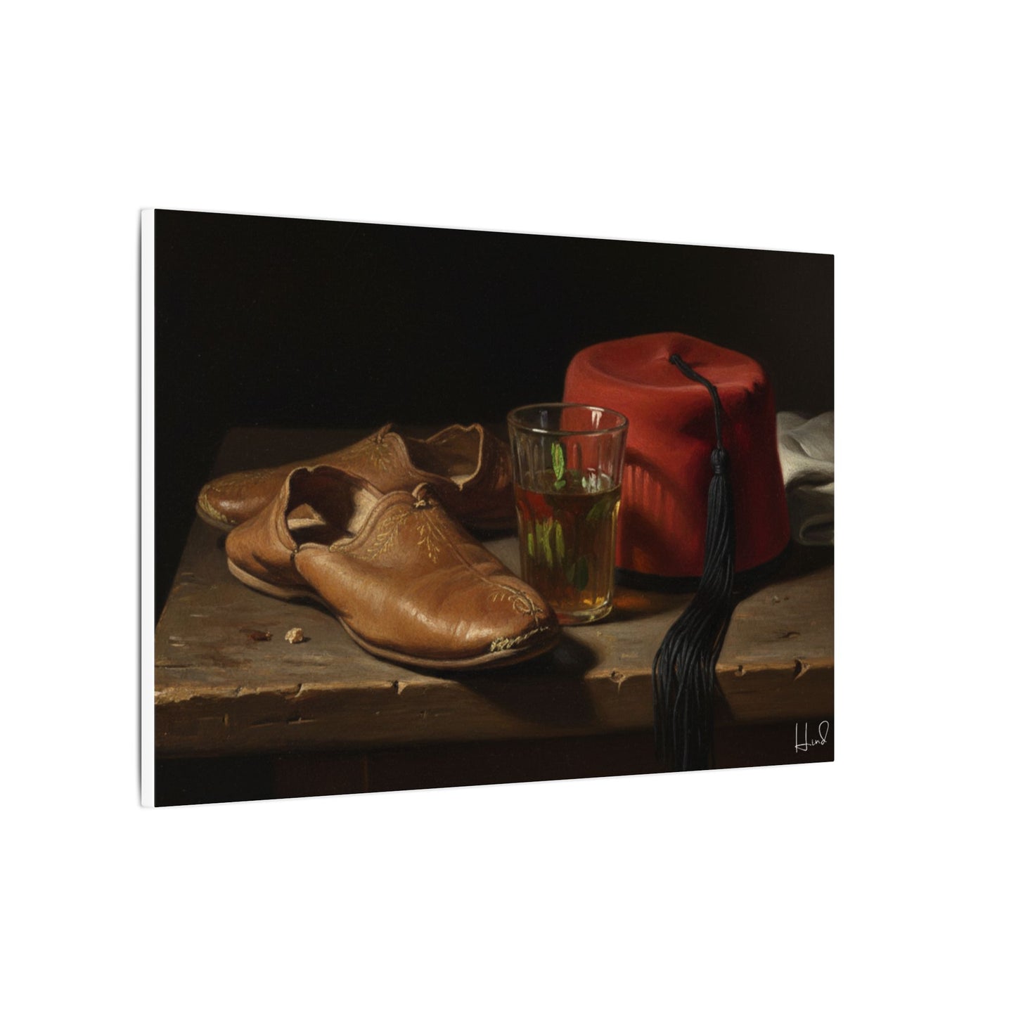Still Life Canvas Print — Leather Shoes & Red Fez Wall Art