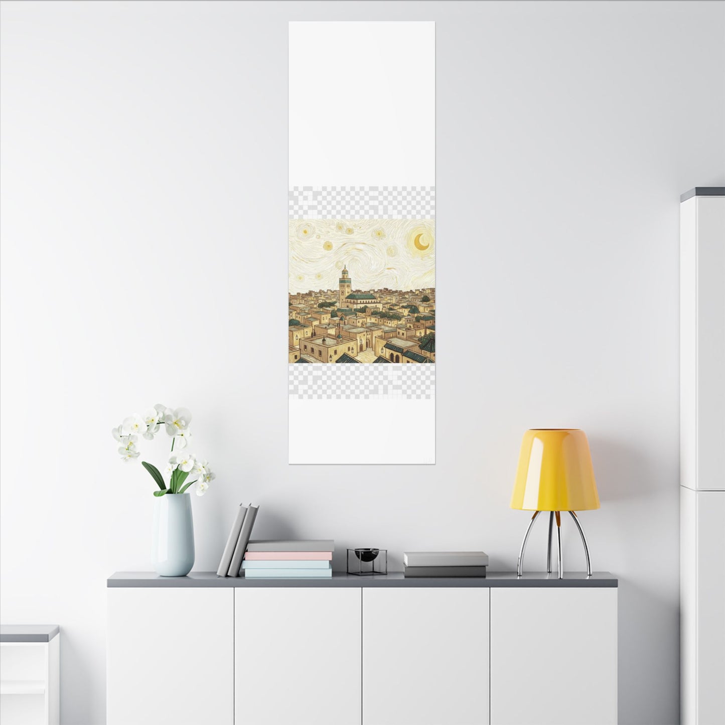 Moroccan Cityscape Canvas Print — Starry Night-Inspired Mosque Wall Art