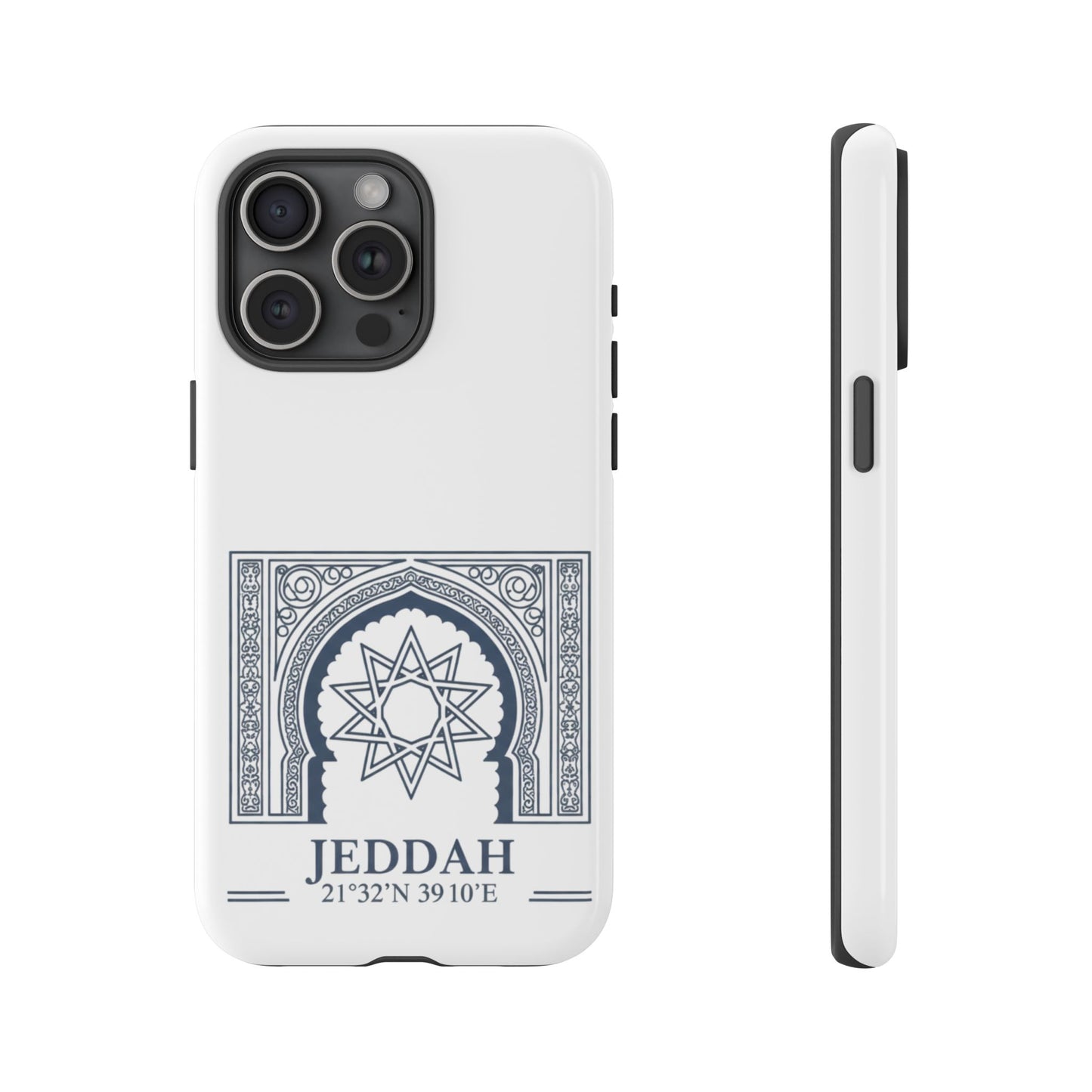 Jeddah Coordinates Phone Case — Arabic Arch Geometric Design