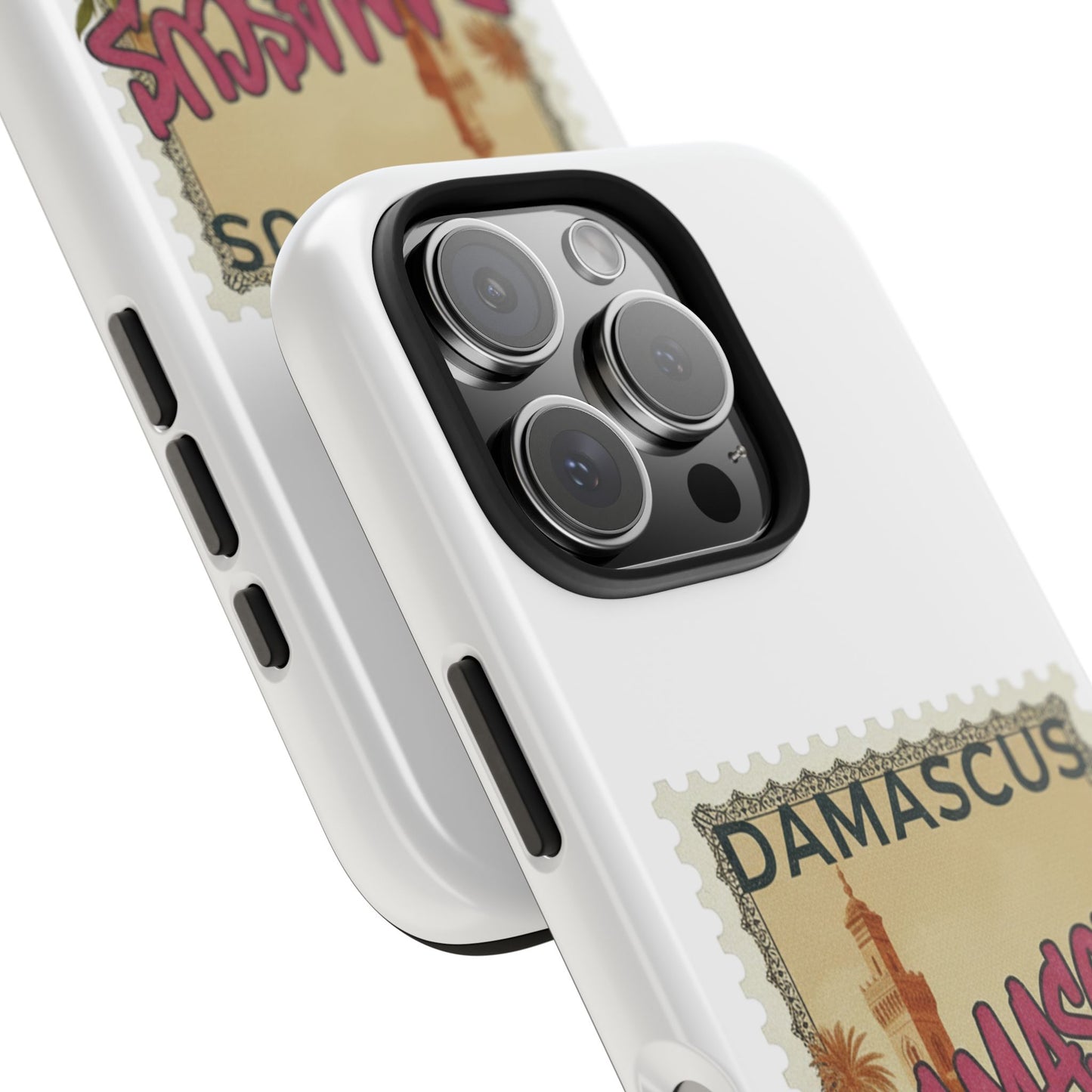 Étui de téléphone résistant à motif de timbres vintage Damas — Coque de téléphone rétro pour voyage