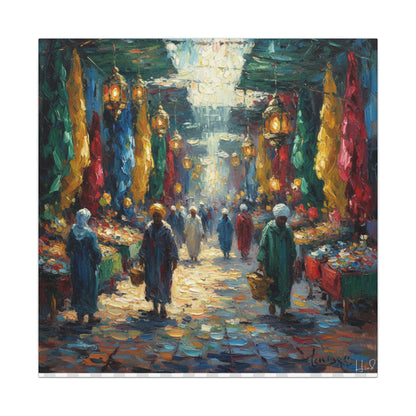Middle Eastern Market Matte Canvas Wall Art — Colorful Bazaar Street Scene