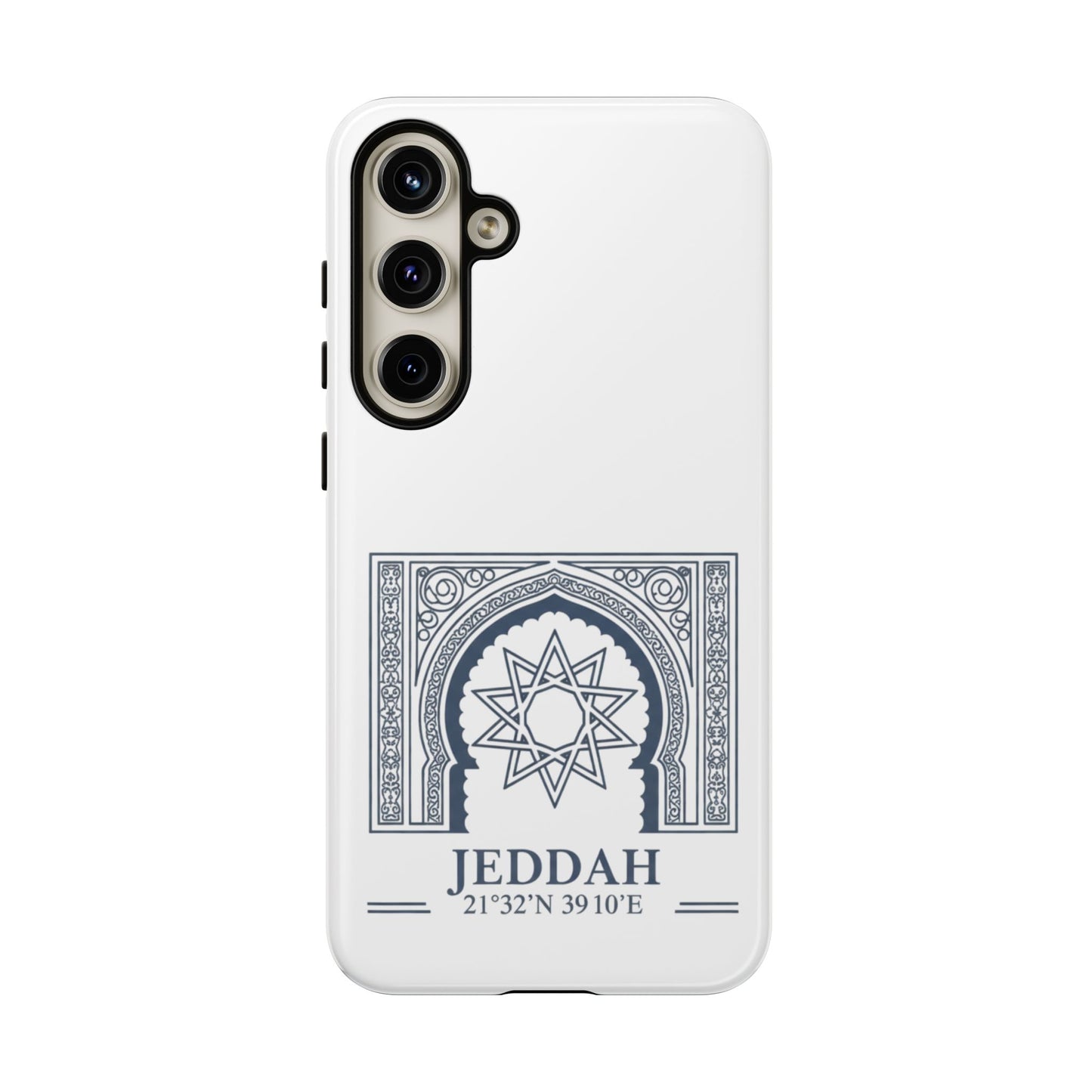 Jeddah Coordinates Phone Case — Arabic Arch Geometric Design