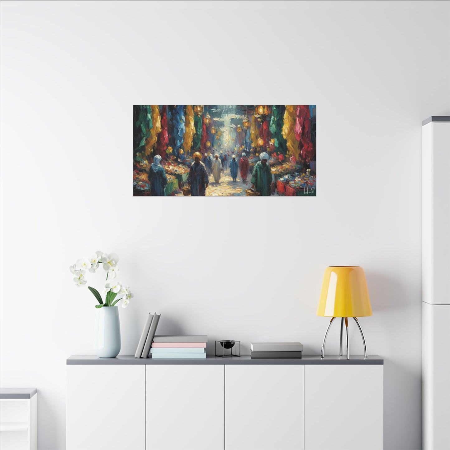 Middle Eastern Market Matte Canvas Wall Art — Colorful Bazaar Street Scene