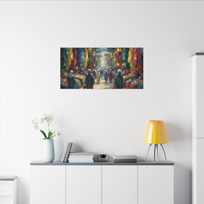 Middle Eastern Market Matte Canvas Wall Art — Colorful Bazaar Street Scene