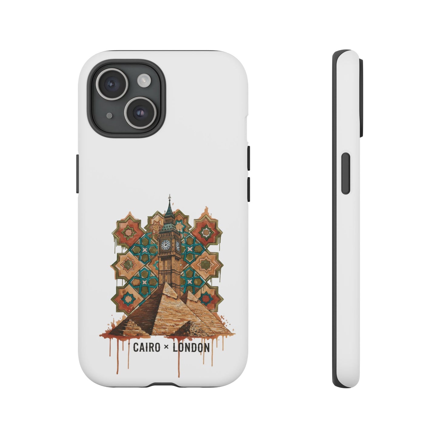 Cairo × London Phone Case — Vintage Mosaic Pyramids & Big Ben Travel Design