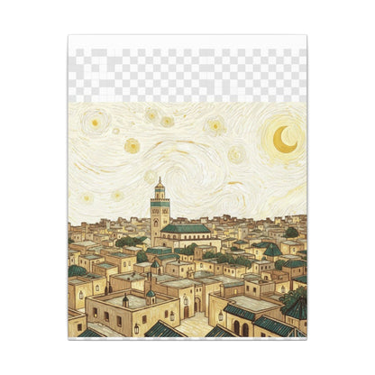 Moroccan Cityscape Canvas Print — Starry Night-Inspired Mosque Wall Art