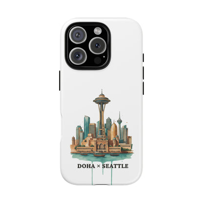 Coque de téléphone résistante Doha x Seattle Skyline — Protection pour téléphone inspirée de la ville