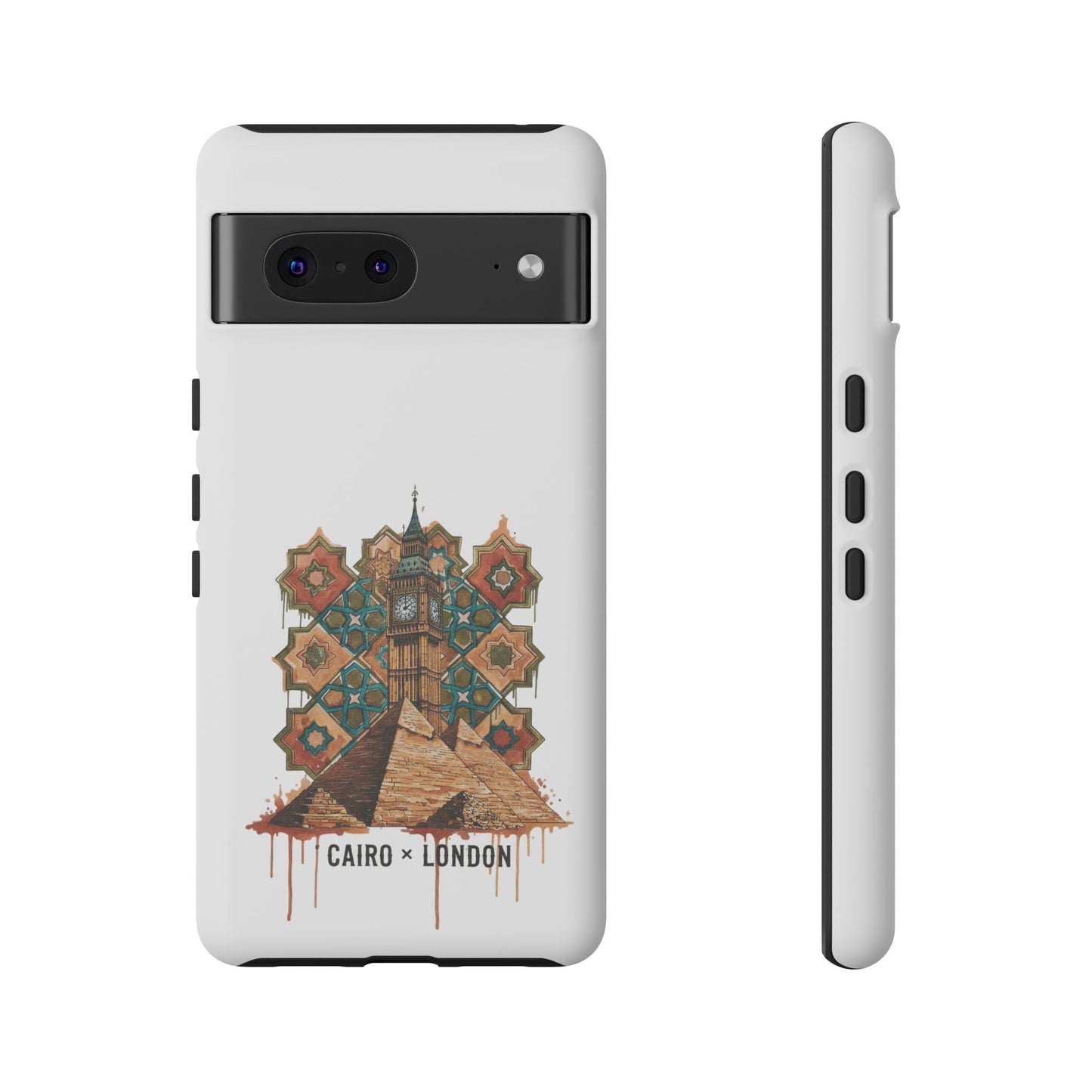 Cairo × London Phone Case — Vintage Mosaic Pyramids & Big Ben Travel Design