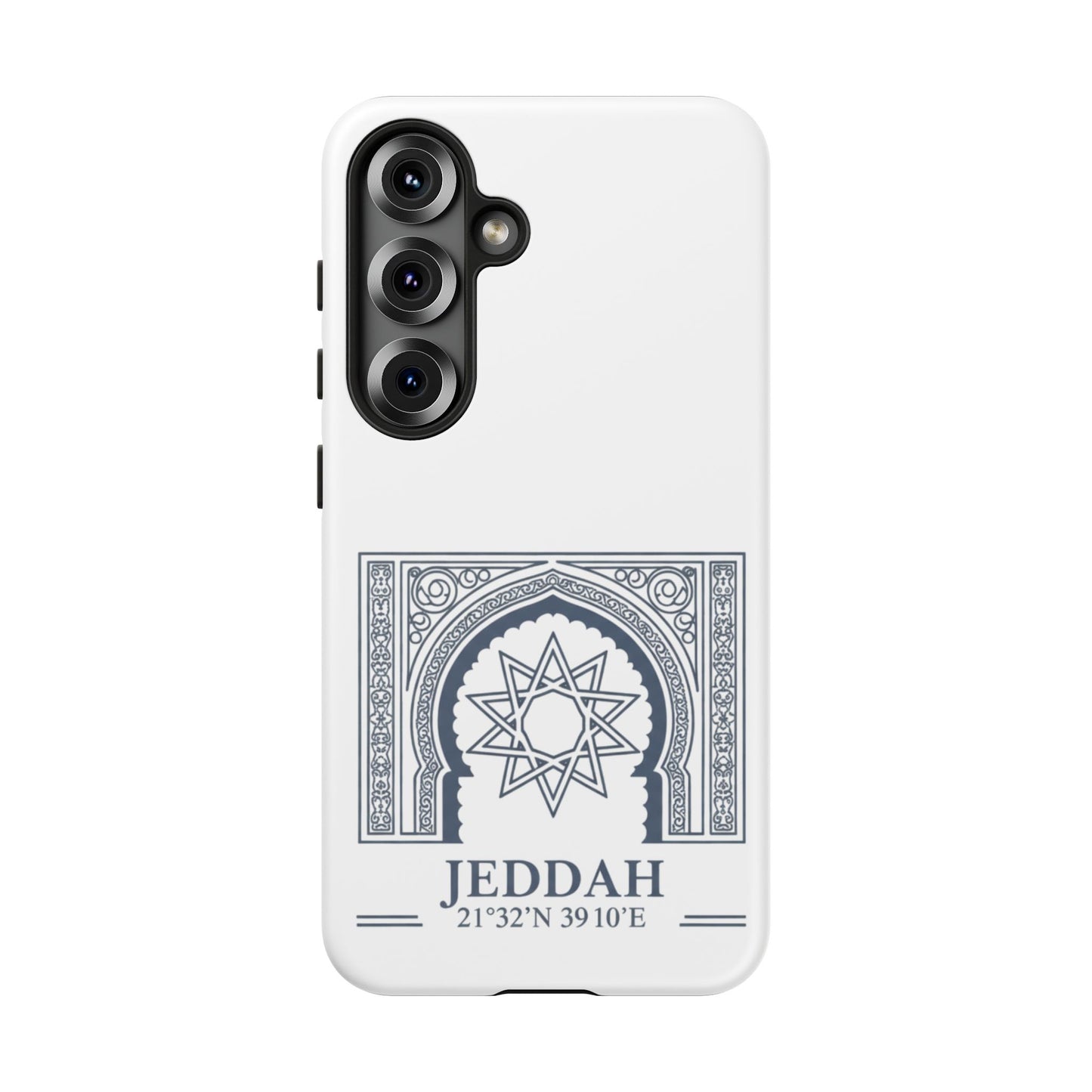 Jeddah Coordinates Phone Case — Arabic Arch Geometric Design
