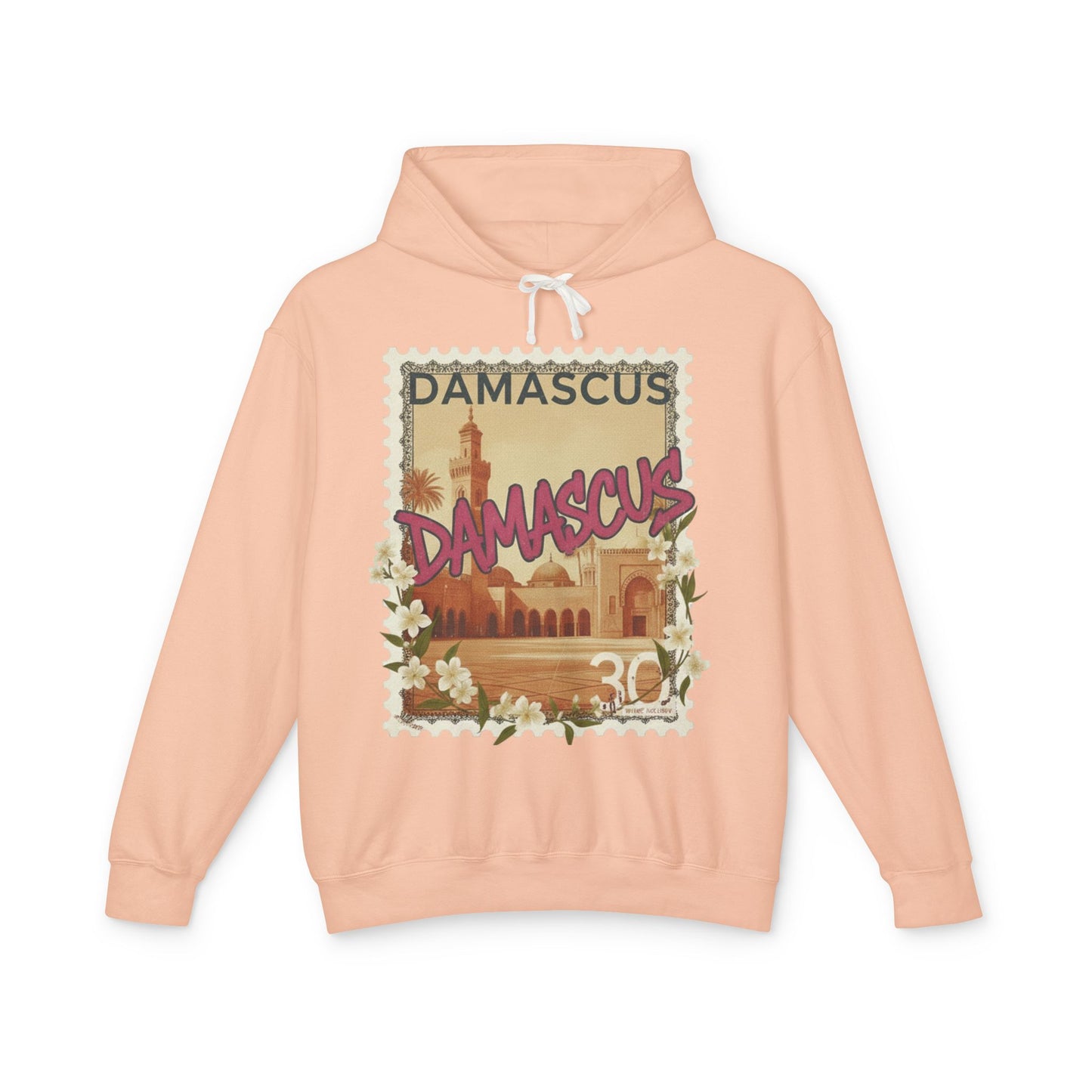 Damascus Vintage Postage Hoodie — Retro Travel Sweatshirt