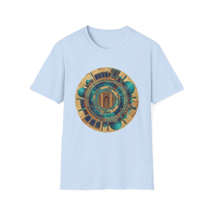 Sacred Geometry Mandala T-Shirt — Teal & Gold Spiritual Art Tee