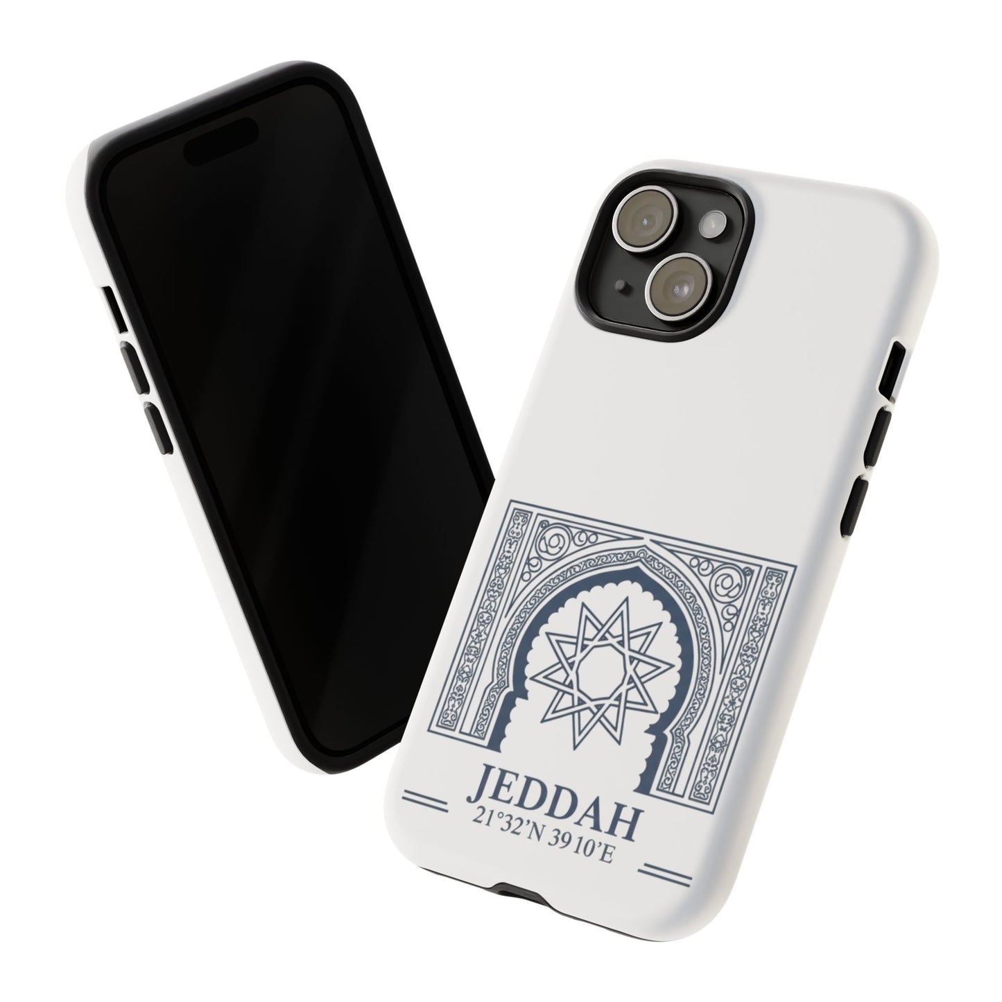 Jeddah Coordinates Phone Case — Arabic Arch Geometric Design