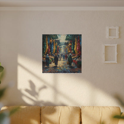 Middle Eastern Market Matte Canvas Wall Art — Colorful Bazaar Street Scene