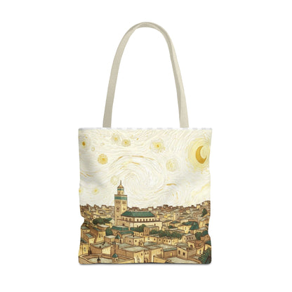Starry Night Cityscape Tote Bag — Vintage Moroccan Skyline All-Over Print