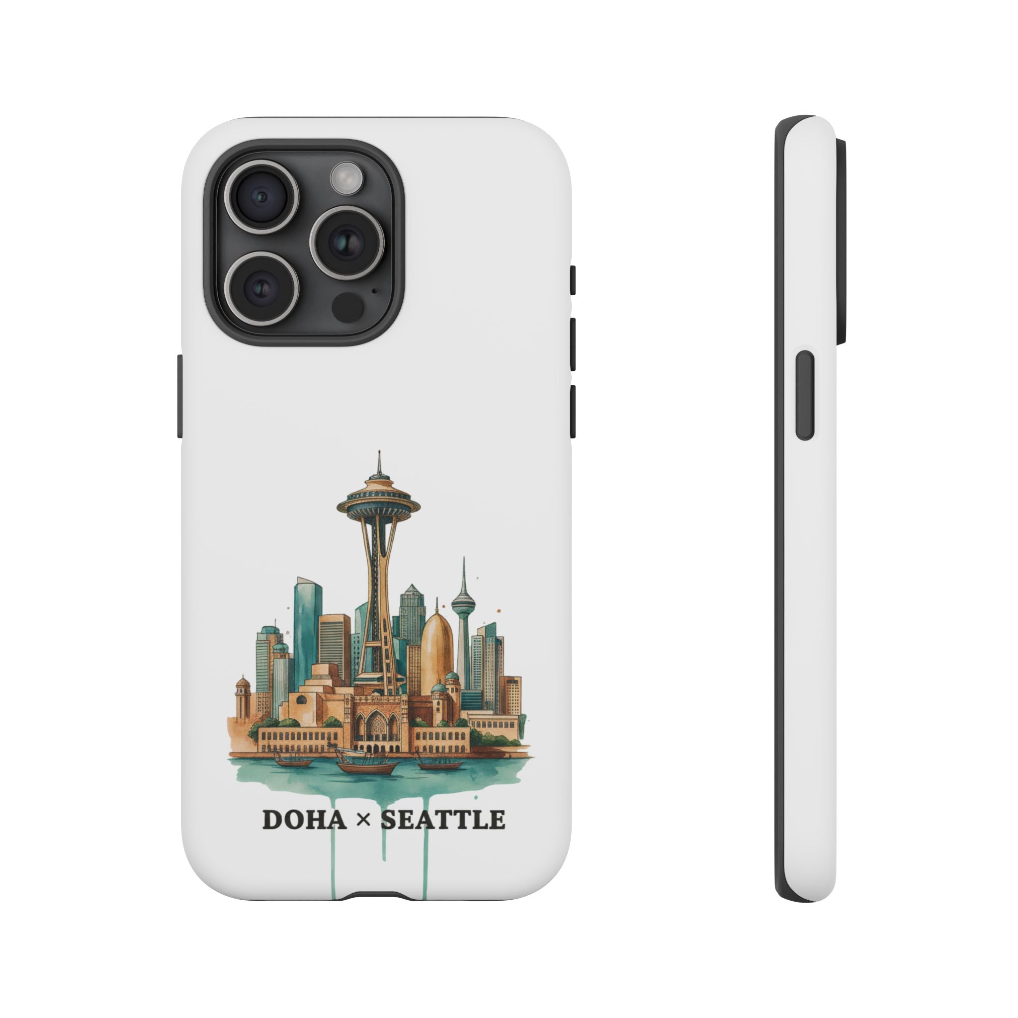 Doha x Seattle Skyline Tough Phone Case — Cityscape Protective Phone Cover