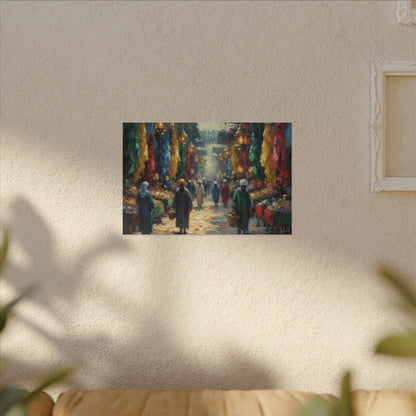 Middle Eastern Market Matte Canvas Wall Art — Colorful Bazaar Street Scene