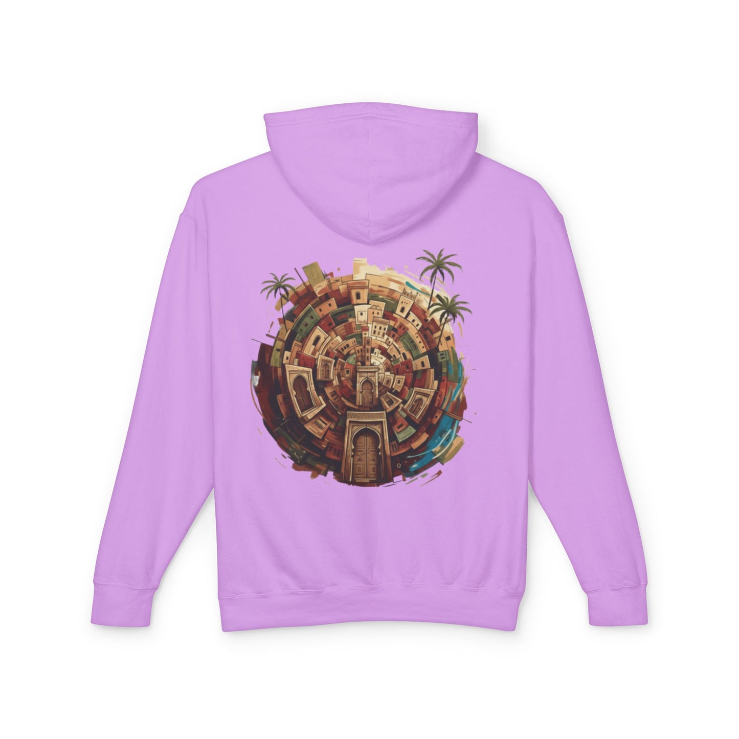Lightweight Hoodie — Vintage Moroccan Medina Circle Back Print