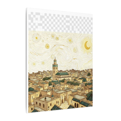Moroccan Cityscape Canvas Print — Starry Night-Inspired Mosque Wall Art
