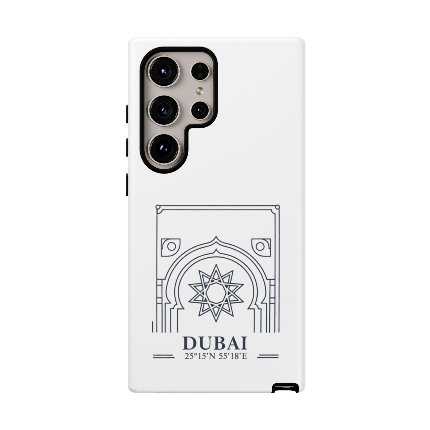 Dubai Architectural Phone Case — Minimal Souvenir Travel Design with Coordinates