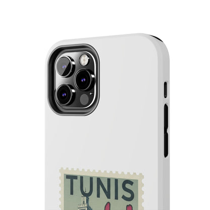 Coque de téléphone résistante à motif timbre vintage de Tunis — Étui de téléphone rétro pour voyage en Tunisie