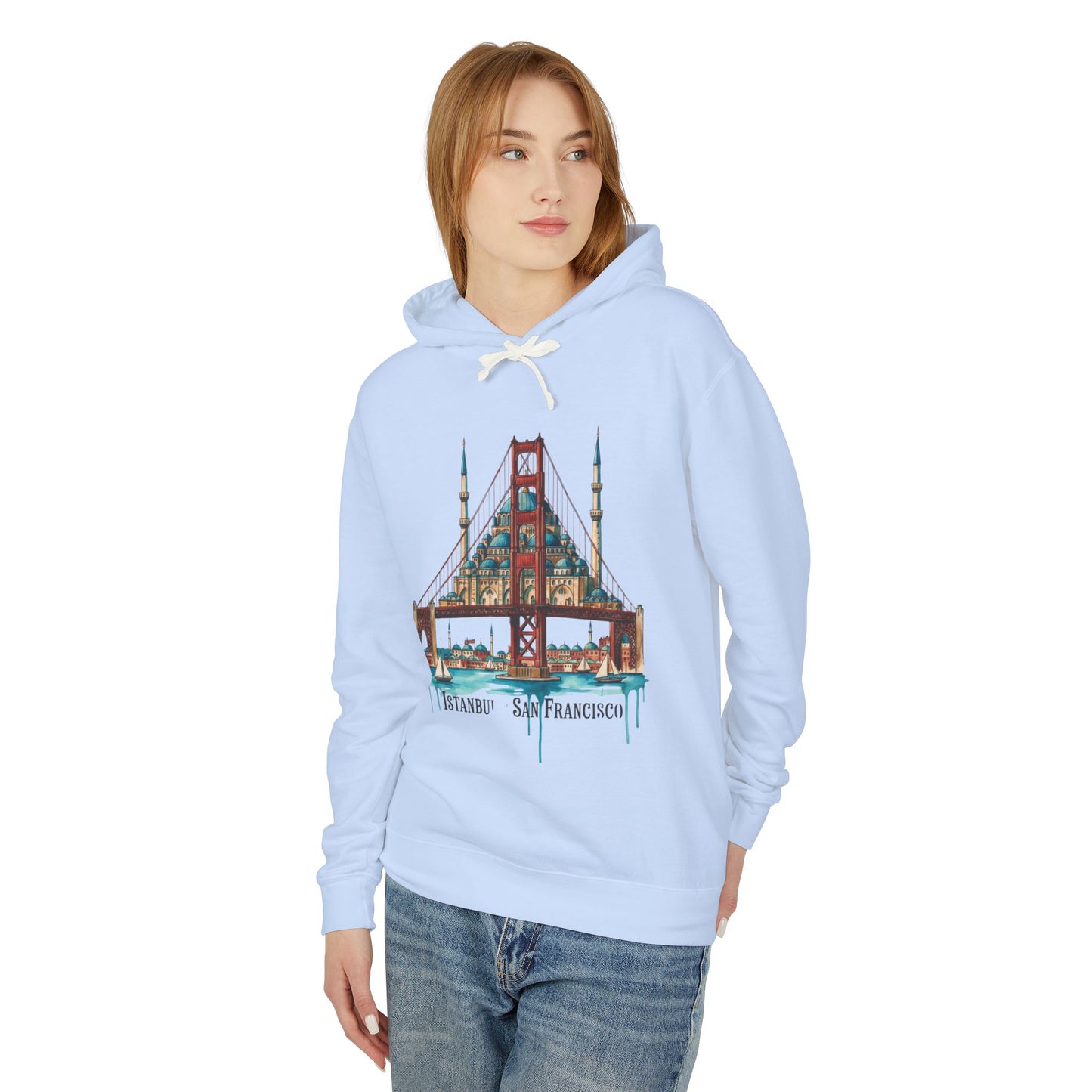 Istanbul × San Francisco Bridge Hoodie — Travel Cityscape Graphic Sweatshirt