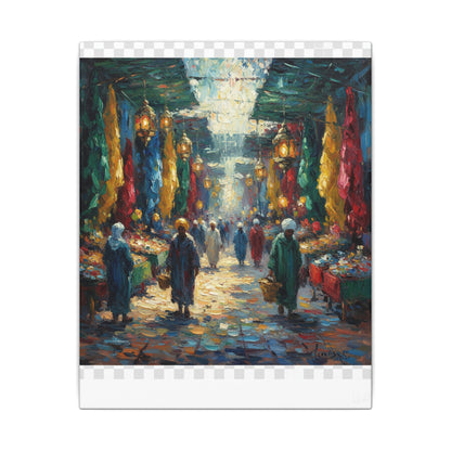 Middle Eastern Market Matte Canvas Wall Art — Colorful Bazaar Street Scene
