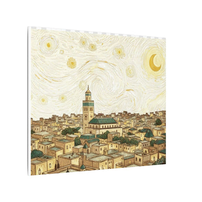 Moroccan Cityscape Canvas Print — Starry Night-Inspired Mosque Wall Art