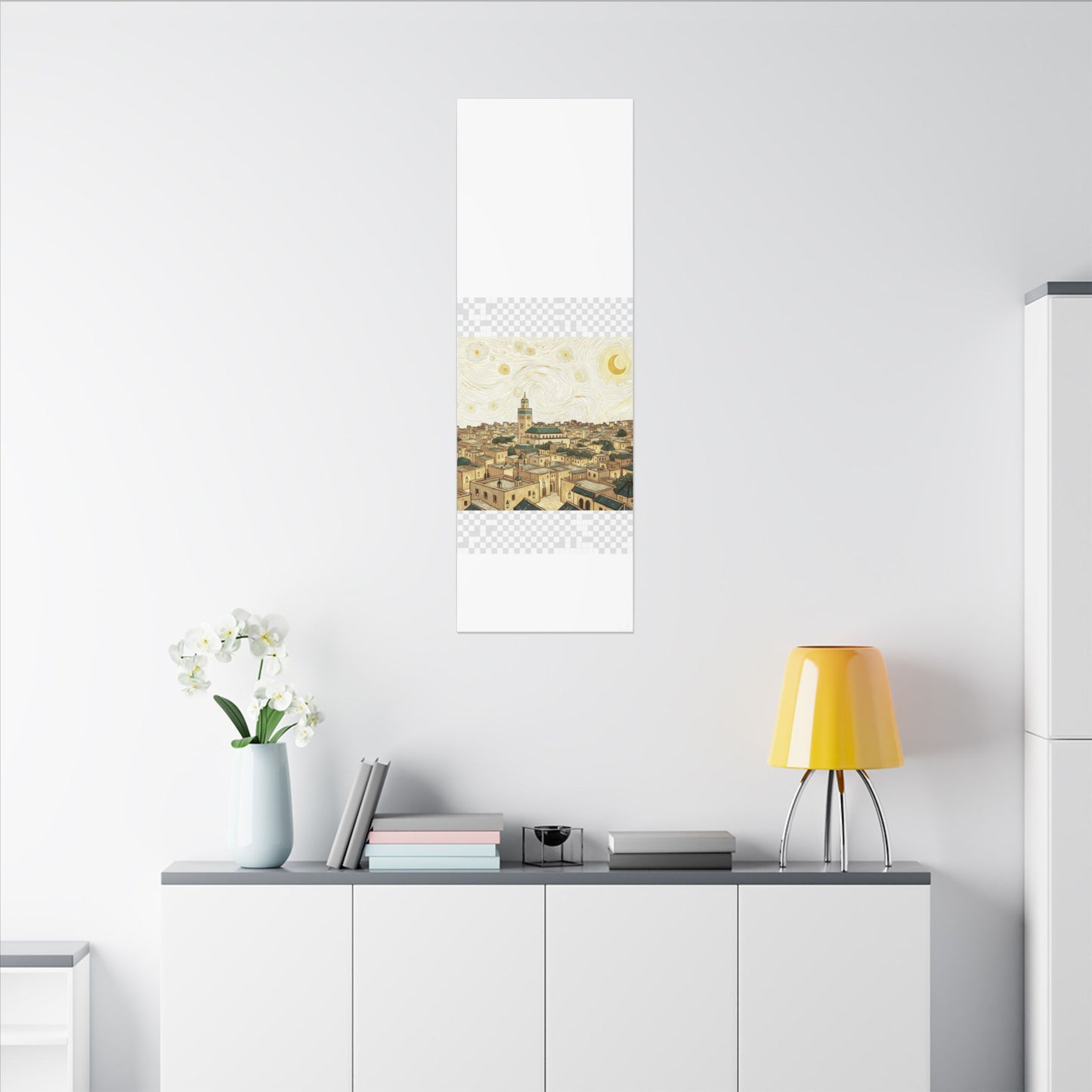 Moroccan Cityscape Canvas Print — Starry Night-Inspired Mosque Wall Art