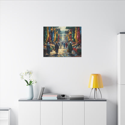 Middle Eastern Market Matte Canvas Wall Art — Colorful Bazaar Street Scene