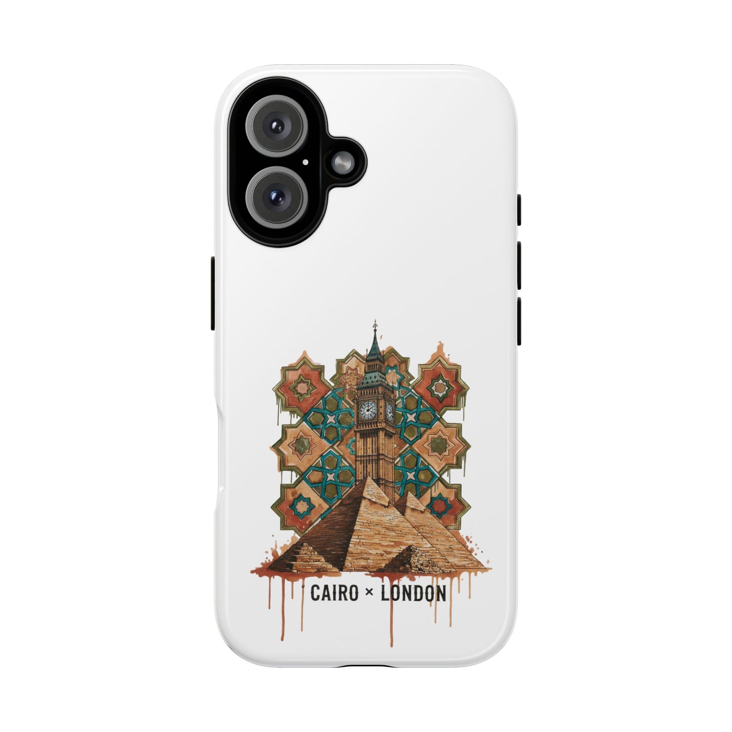 Cairo × London Phone Case — Vintage Mosaic Pyramids & Big Ben Travel Design