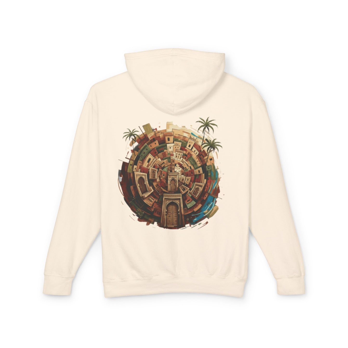 Lightweight Hoodie — Vintage Moroccan Medina Circle Back Print