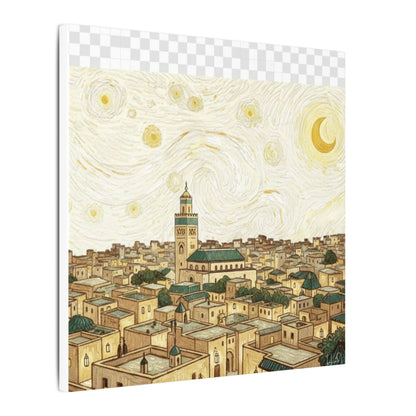 Moroccan Cityscape Canvas Print — Starry Night-Inspired Mosque Wall Art