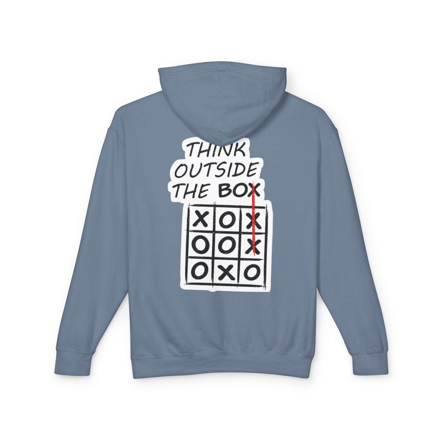 Think Outside the Box Hoodie — Tic-Tac-Toe Graphic Lightweight Hooded Sweatshirt
