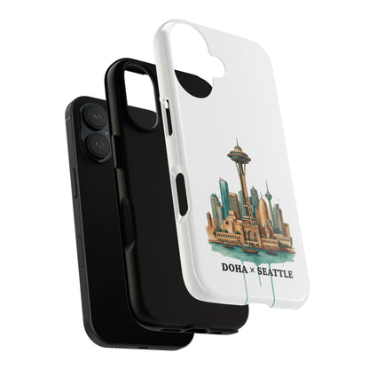 Coque de téléphone résistante Doha x Seattle Skyline — Protection pour téléphone inspirée de la ville