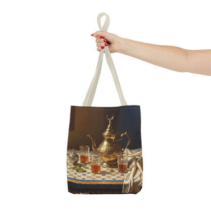 Moroccan Tea Set Tote Bag — Brass Teapot & Glasses AOP Tote