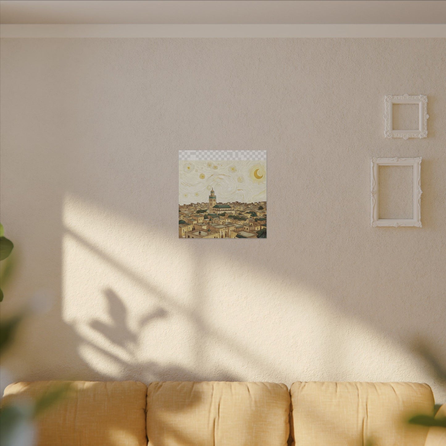 Moroccan Cityscape Canvas Print — Starry Night-Inspired Mosque Wall Art